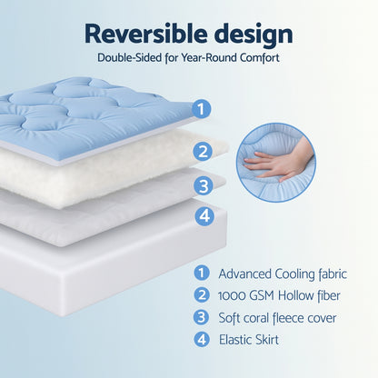 Giselle Bedding Pillowtop Mattress Topper 5cm Reversible Cooling & Soft Coral Fleece Pad for Back Pain Relief, Washable Skin-friendly Bed Protector with 45cm Deep Pocket Single - Image 5