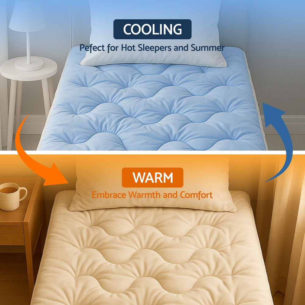 Giselle Bedding Pillowtop Mattress Topper 5cm Reversible Cooling & Soft Coral Fleece Pad for Back Pain Relief, Washable Skin-friendly Bed Protector with 45cm Deep Pocket Single - Image 6
