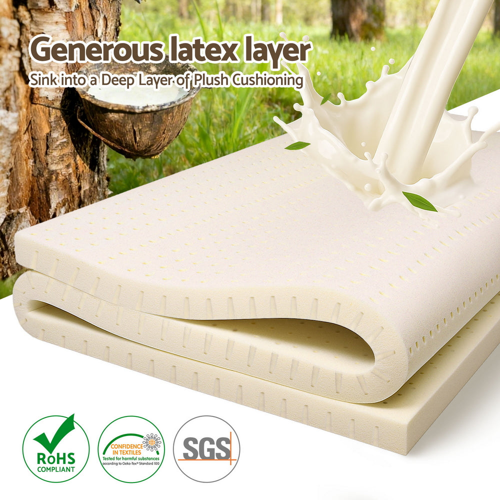 Giselle Bedding Latex Mattress Topper, 5cm Thick Cooling Bed Pad for Side Sleepers Pain Relief, 7 Zone Foldable Mat with Washable Cover for Guest Room Bedroom King - Image 5