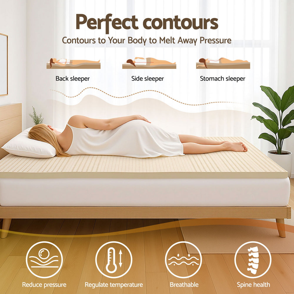 Giselle Bedding Latex Mattress Topper, 5cm Thick Cooling Bed Pad for Side Sleepers Pain Relief, 7 Zone Foldable Mat with Washable Cover for Guest Room Bedroom King - Image 6