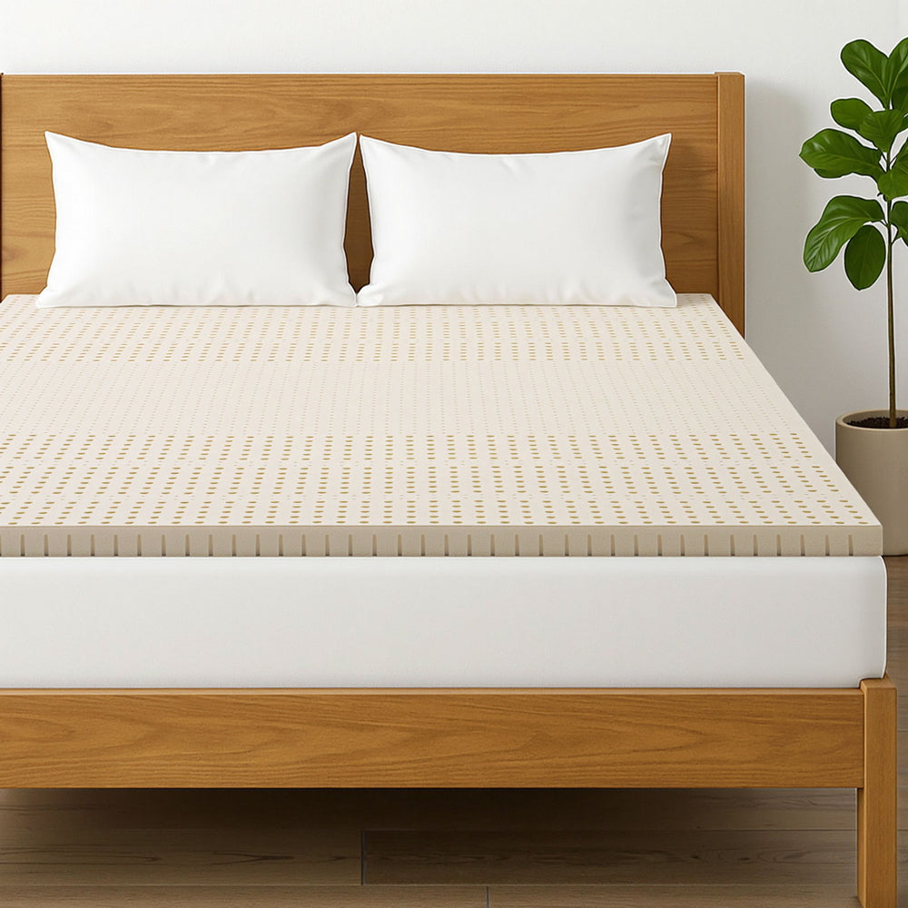 Giselle Bedding Latex Mattress Topper, 5cm Thick Cooling Bed Pad for Side Sleepers Pain Relief, 7 Zone Foldable Mat with Washable Cover for Guest Room Bedroom King - Image 7