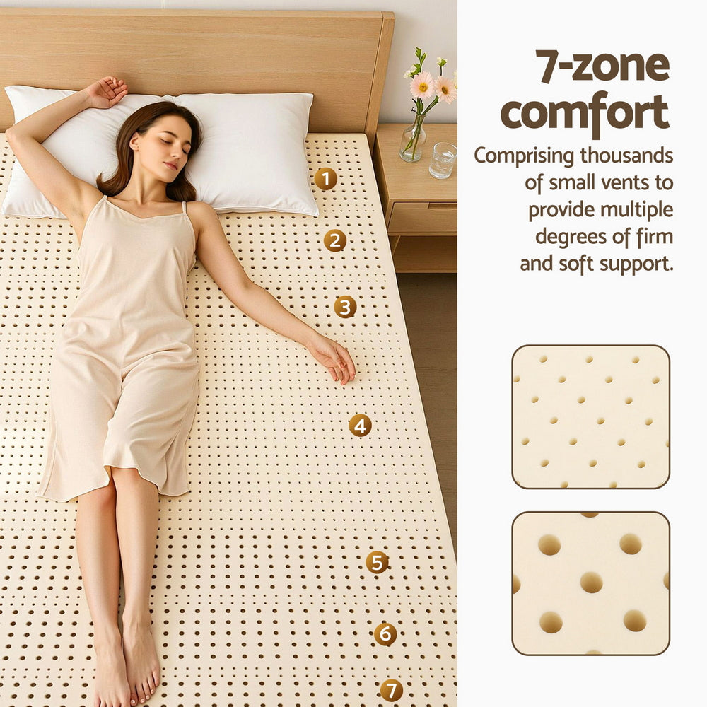 Giselle Bedding Latex Mattress Topper, 7.5cm Thick 7-Zone Pressure Relief Bed Pad with Washable Cover, Cooling Breathable Mat for Side Sleepers & Back Pain, Beige King - Image 5