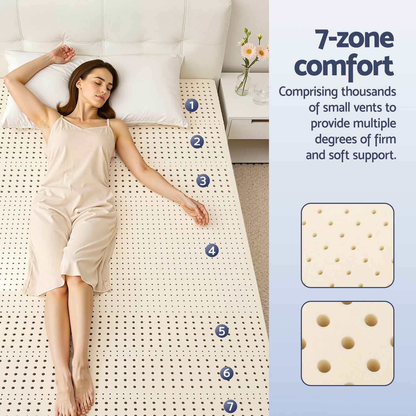 Giselle Bedding Natural Latex Mattress Topper, 7-Zone Pressure Relief Bed Pad for Back Pain, Ice Silk Cooling Cover for Hot Sleepers, 5cm Firm Support, Queen - Image 6