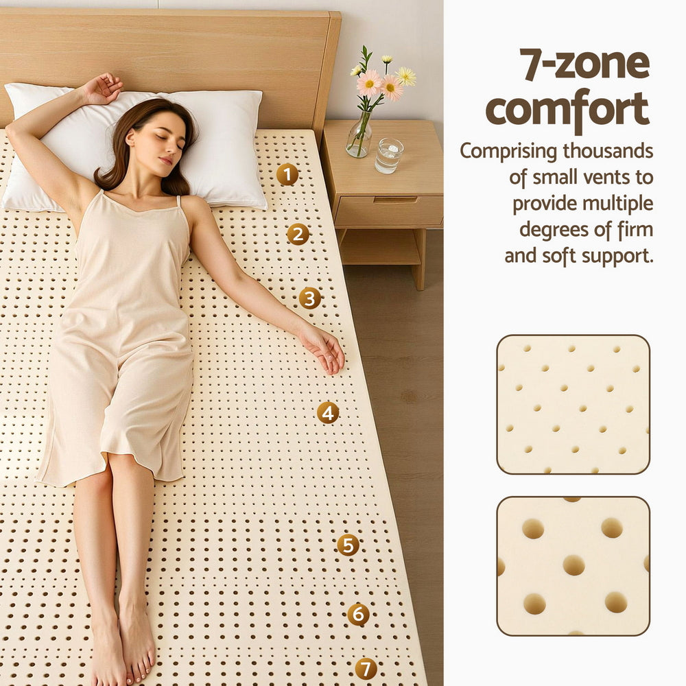 Giselle Bedding Latex Mattress Topper, 5cm Thick Cooling Bed Pad for Side Sleepers Pain Relief, 7 Zone Foldable Mat with Washable Cover for Guest Room Bedroom Single - Image 5