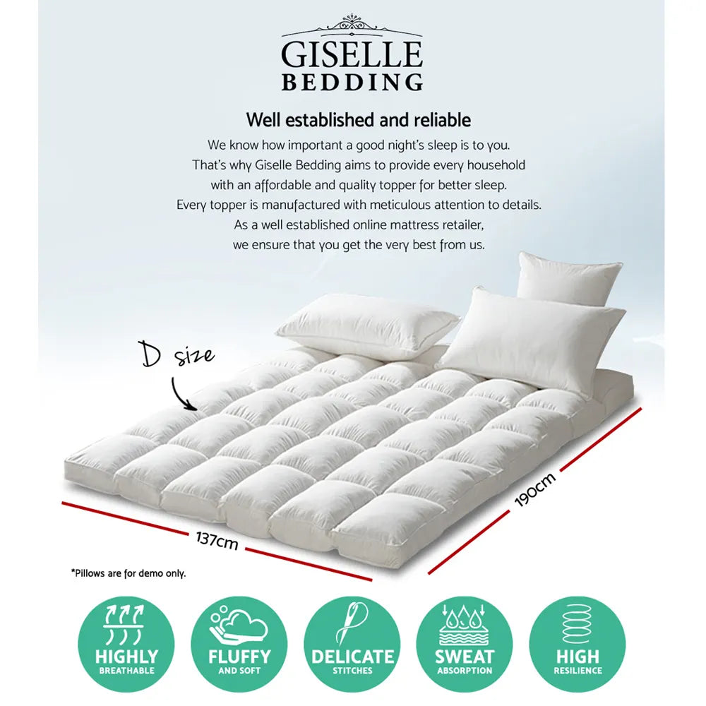 Giselle Bedding Pillowtop Mattress Topper 5cm Thick Pad for Back Pain Relief Washable Underlay Protector 1000GSM Microfibre Filling 45cm Deep Pocket Double - Image 2