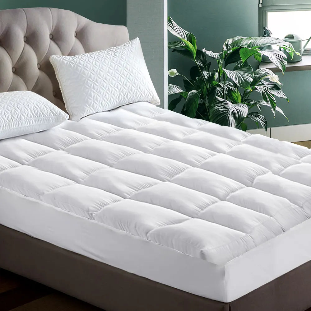 Giselle Bedding Pillowtop Mattress Topper 5cm Thick Pad for Back Pain Relief Washable Underlay Protector 1000GSM Microfibre Filling 45cm Deep Pocket King
