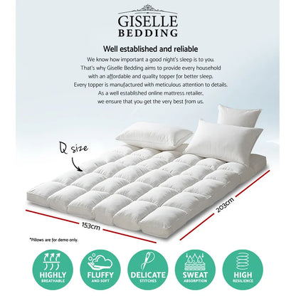 Giselle Bedding Pillowtop Mattress Topper 5cm Thick Pad for Back Pain Relief Washable Underlay Protector 1000GSM Microfibre Filling 45cm Deep Pocket Queen - Image 2