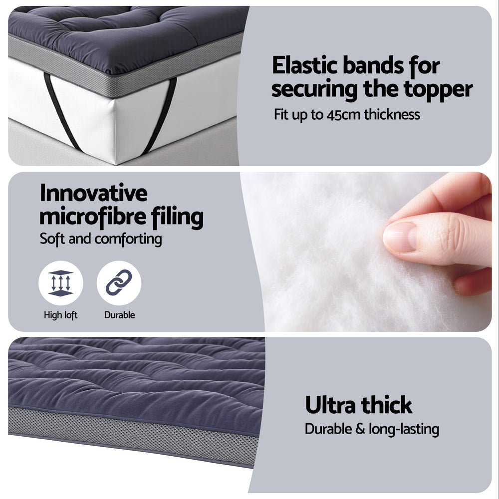 Giselle Bedding 5cm Pillowtop Topper Bamboo Polyester Blend Fibre Pad for Back Pain Relief Washable Overfilled Bed Protector 500GSM Double - Image 6