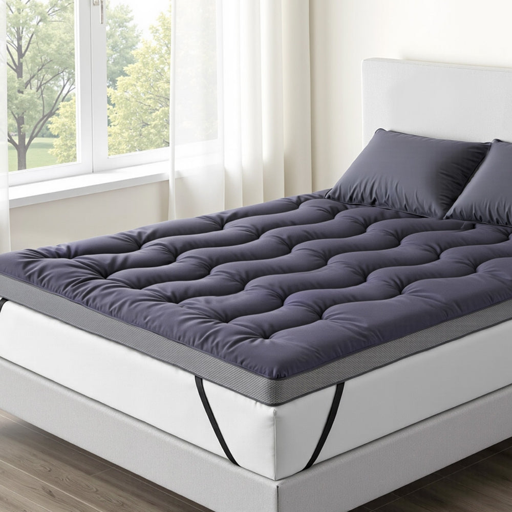 Giselle Bedding 5cm Pillowtop Topper Bamboo Polyester Blend Fibre Pad for Back Pain Relief Washable Overfilled Bed Protector 500GSM Double - Image 7