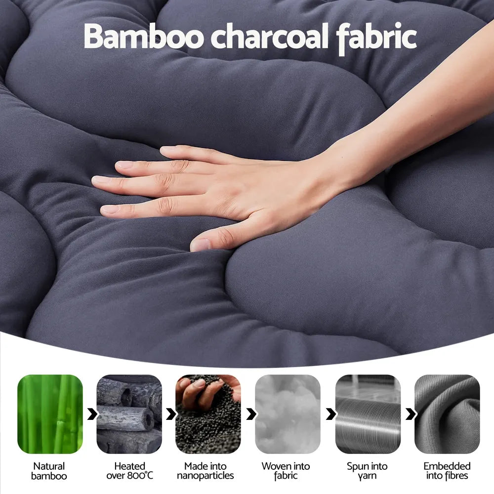 Giselle Bedding 5cm Pillowtop Topper Bamboo Polyester Blend Fibre Pad for Back Pain Relief Washable Overfilled Bed Protector 500GSM King - Image 6