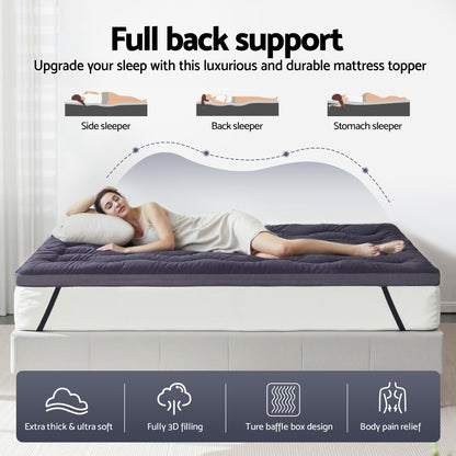 Giselle Bedding 5cm Pillowtop Topper Bamboo Polyester Blend Fibre Pad for Back Pain Relief Washable Overfilled Bed Protector 500GSM King Single - Image 4