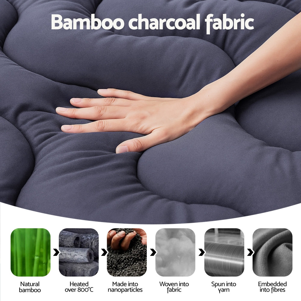 Giselle Bedding 5cm Pillowtop Topper Bamboo Polyester Blend Fibre Pad for Back Pain Relief Washable Overfilled Bed Protector 500GSM King Single - Image 5