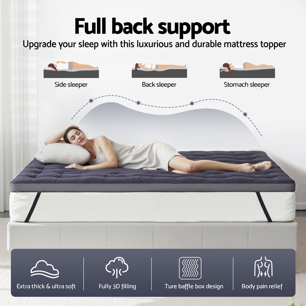 Giselle Bedding 5cm Pillowtop Topper Bamboo Polyester Blend Fibre Pad for Back Pain Relief Washable Overfilled Bed Protector 500GSM Queen - Image 4