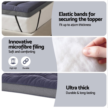 Giselle Bedding 5cm Pillowtop Topper Bamboo Polyester Blend Fibre Pad for Back Pain Relief Washable Overfilled Bed Protector 500GSM Single - Image 6