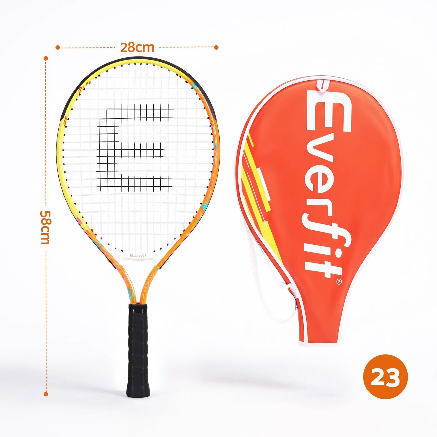 Everfit 23 Inch Tennis Racket Lightweight 200g for Adult and Junior Players Orange - Image 2