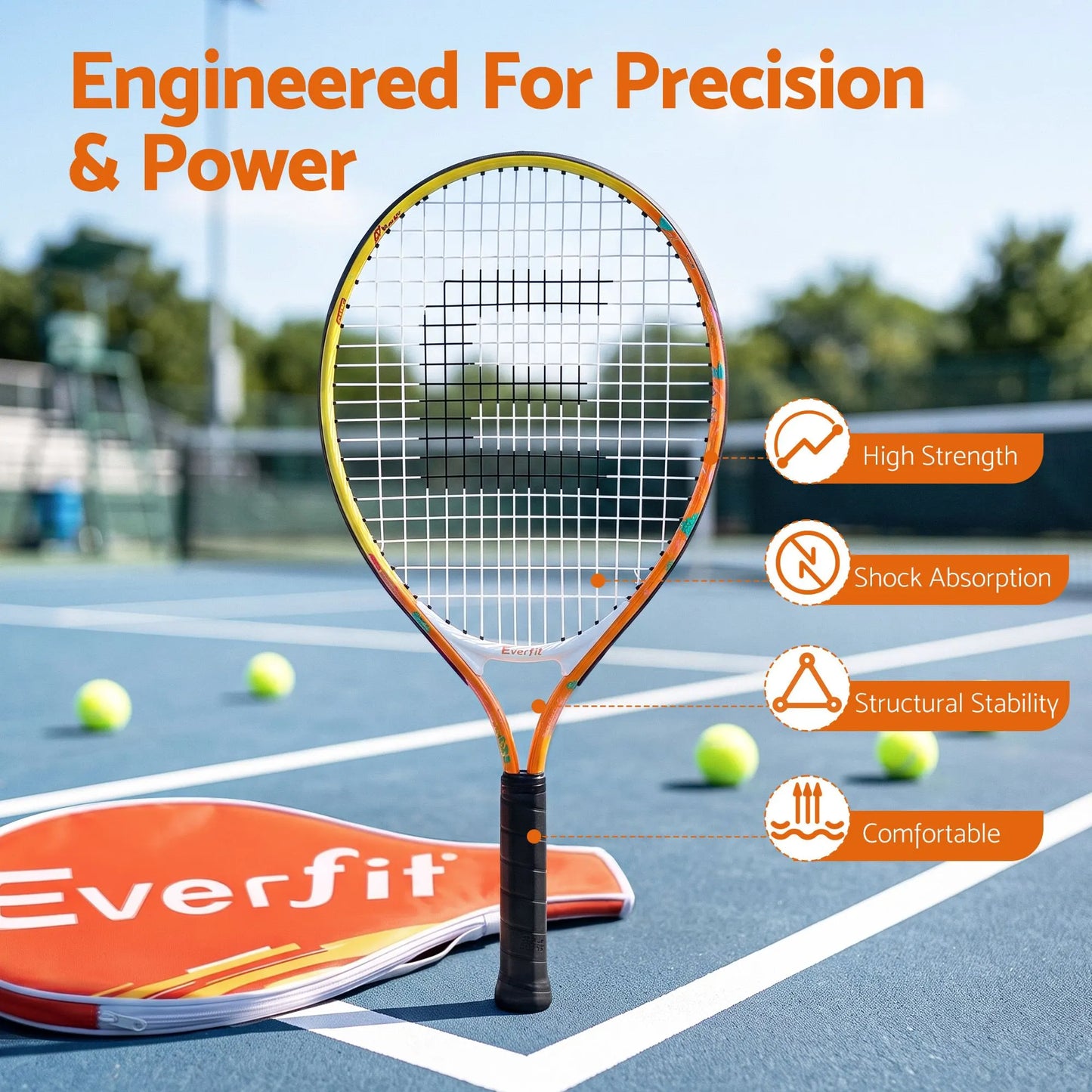 Everfit 23 Inch Tennis Racket Lightweight 200g for Adult and Junior Players Orange - Image 4