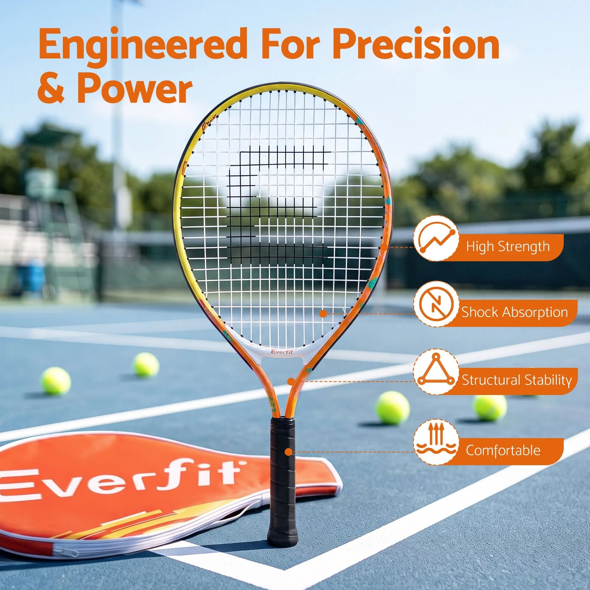 Everfit 23 Inch Tennis Racket Lightweight 200g for Adult and Junior Players Orange - Image 4