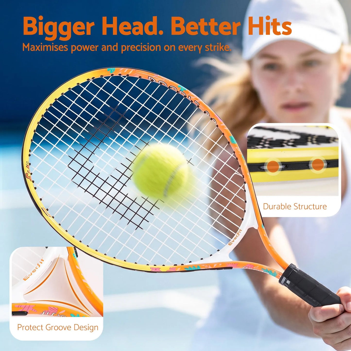 Everfit 23 Inch Tennis Racket Lightweight 200g for Adult and Junior Players Orange - Image 5