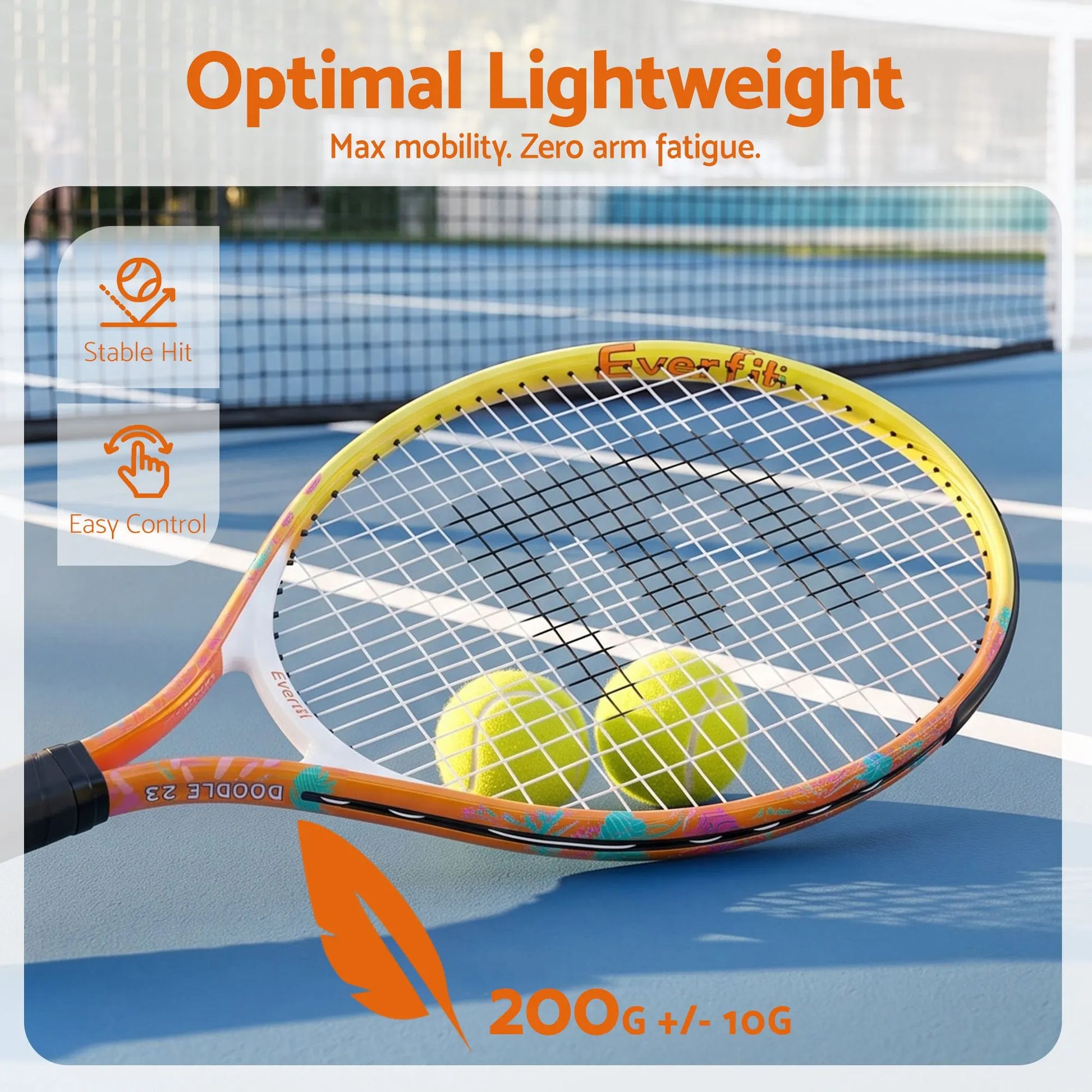 Everfit 23 Inch Tennis Racket Lightweight 200g for Adult and Junior Players Orange - Image 6