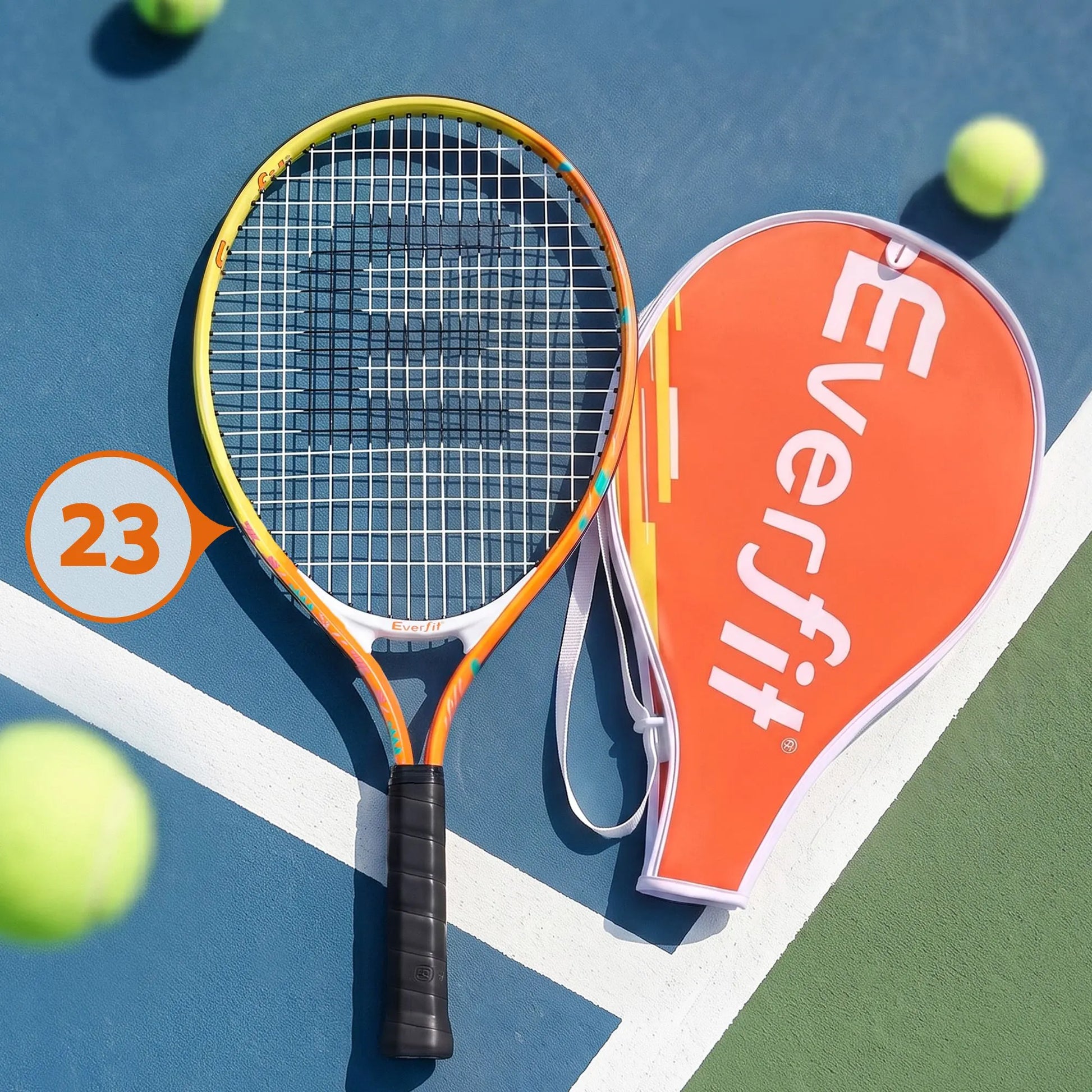 Everfit 23 Inch Tennis Racket Lightweight 200g for Adult and Junior Players Orange - Image 9