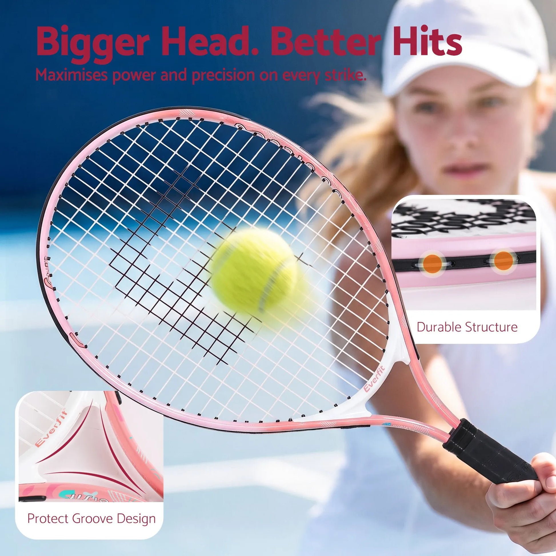 Title Everfit 23 Inch Tennis Racket Lightweight 200g for Adult and Junior Players Pink - Image 5