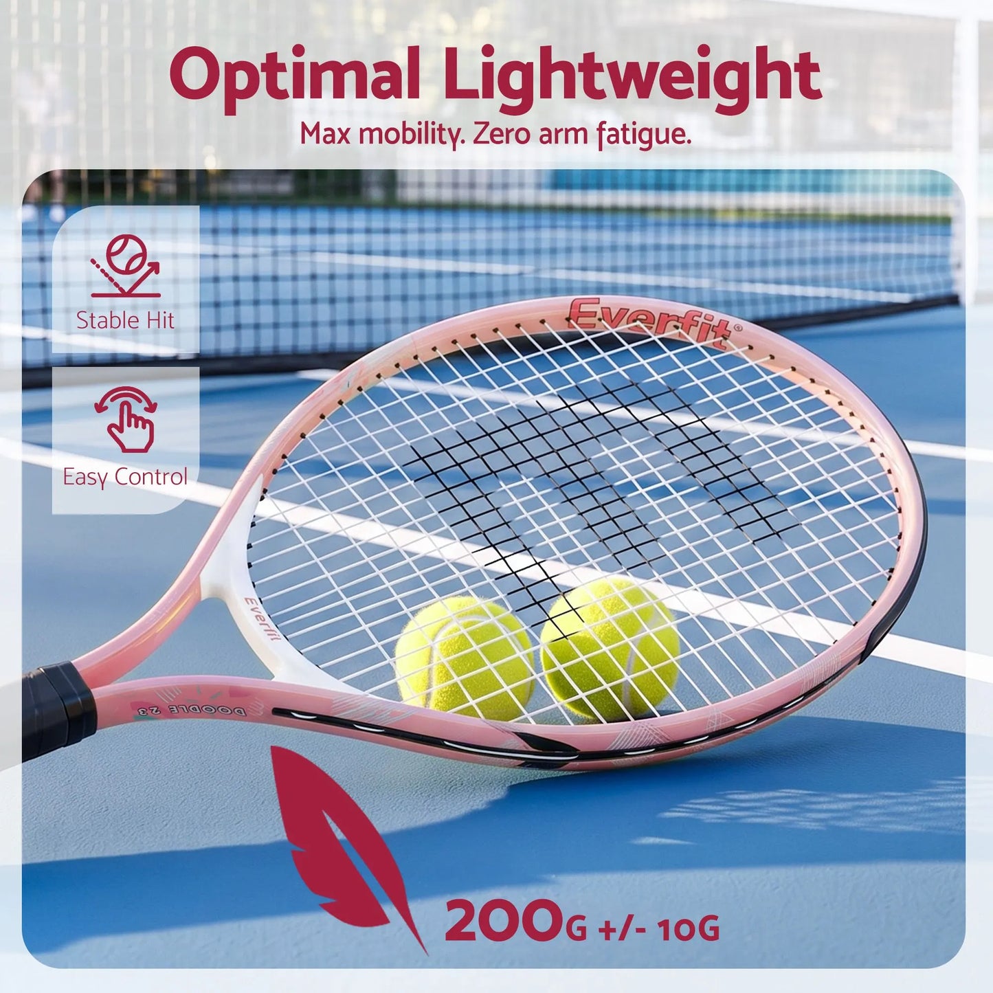 Title Everfit 23 Inch Tennis Racket Lightweight 200g for Adult and Junior Players Pink - Image 6