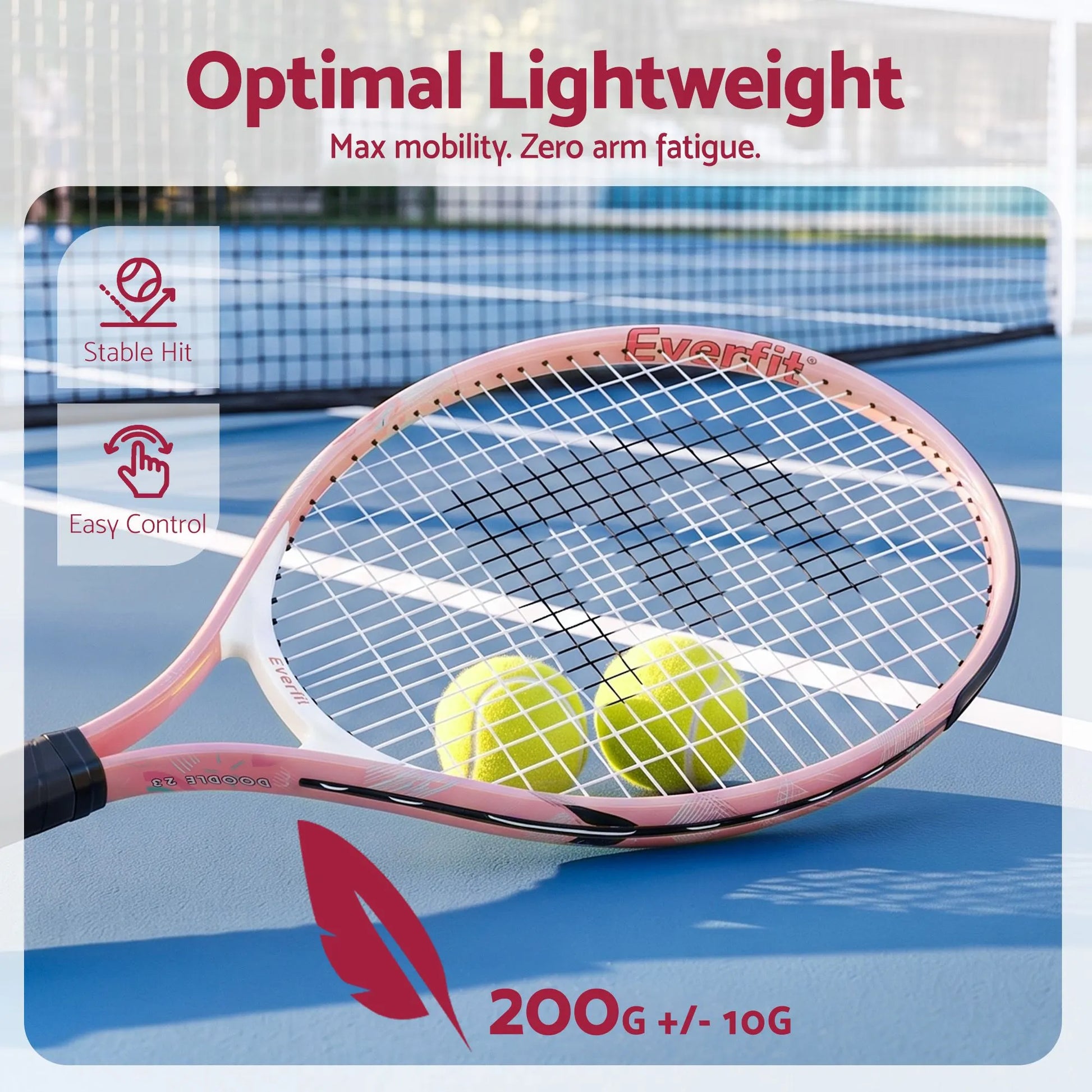 Title Everfit 23 Inch Tennis Racket Lightweight 200g for Adult and Junior Players Pink - Image 6