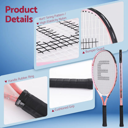 Title Everfit 23 Inch Tennis Racket Lightweight 200g for Adult and Junior Players Pink - Image 7