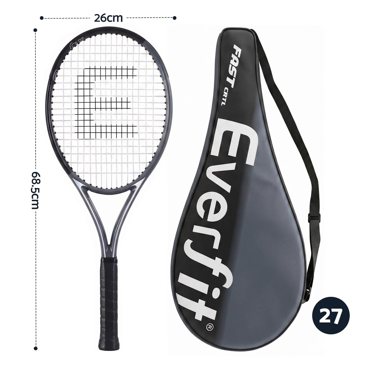 Everfit 27 Inch Tennis Racket Lightweight Racquet for Beginner Adult Players Black - Image 2
