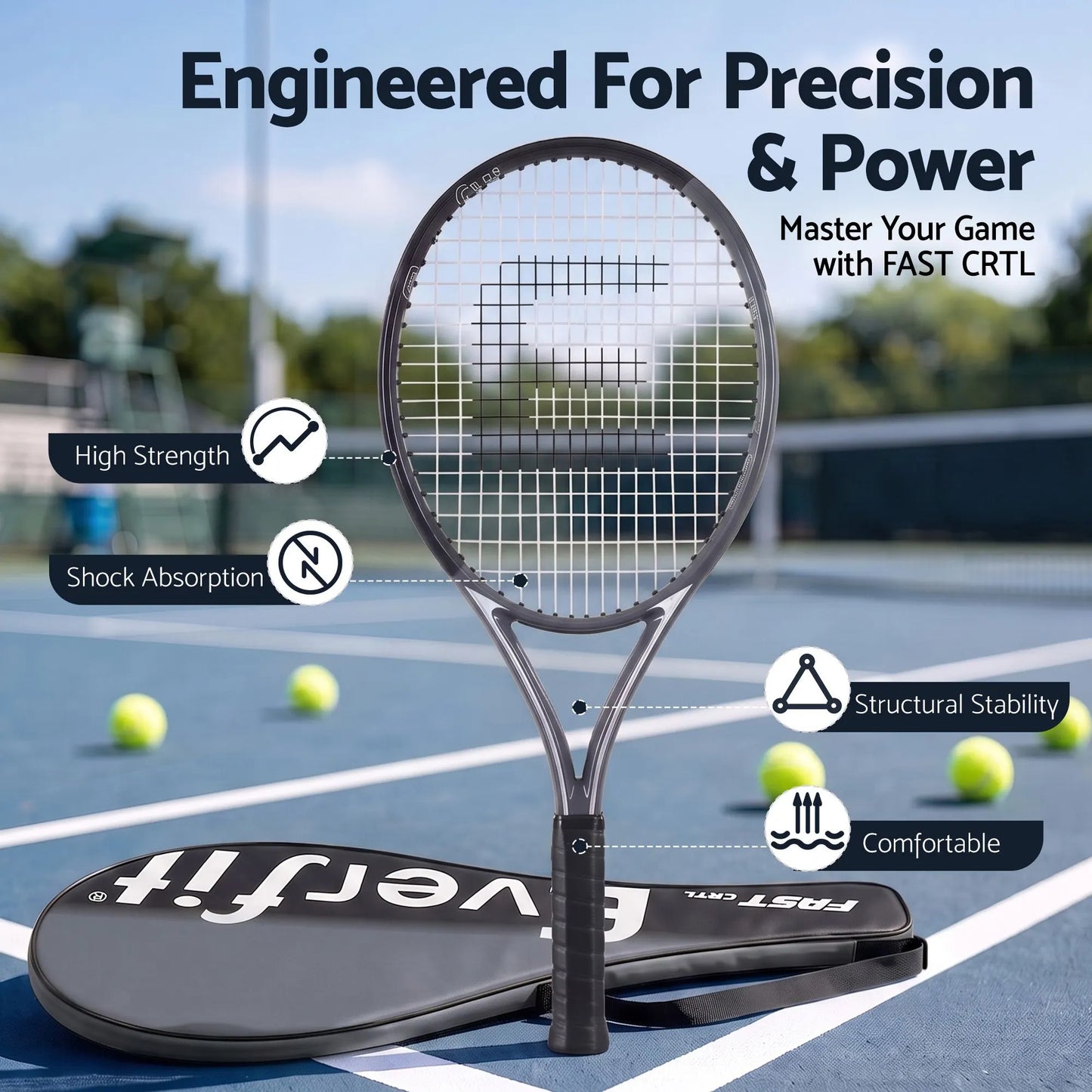 Everfit 27 Inch Tennis Racket Lightweight Racquet for Beginner Adult Players Black - Image 4