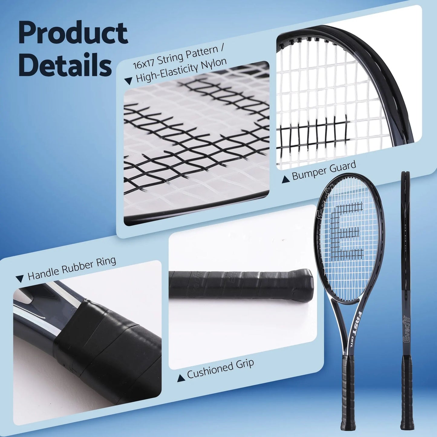 Everfit 27 Inch Tennis Racket Lightweight Racquet for Beginner Adult Players Black - Image 7