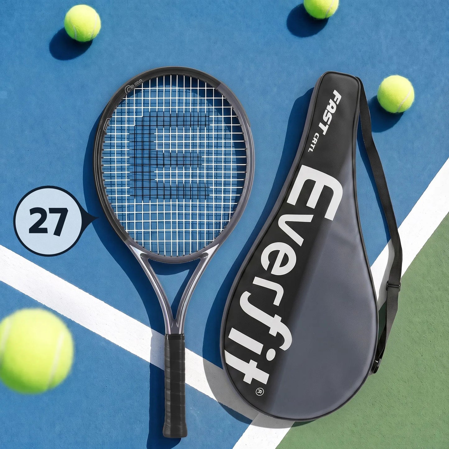 Everfit 27 Inch Tennis Racket Lightweight Racquet for Beginner Adult Players Black - Image 9