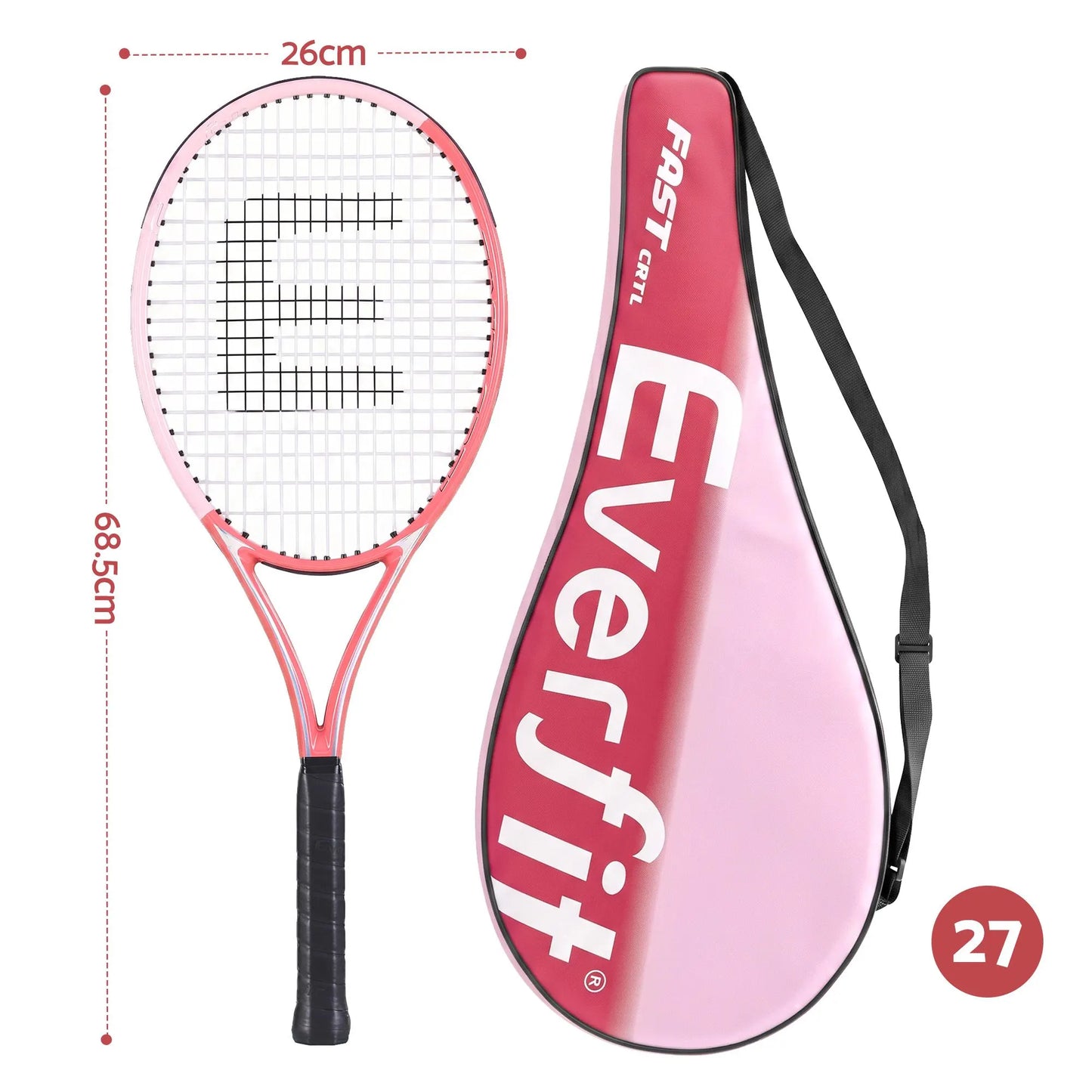 Everfit 27 Inch Tennis Racket Lightweight Racquet for Beginner Adult Players Pink - Image 2