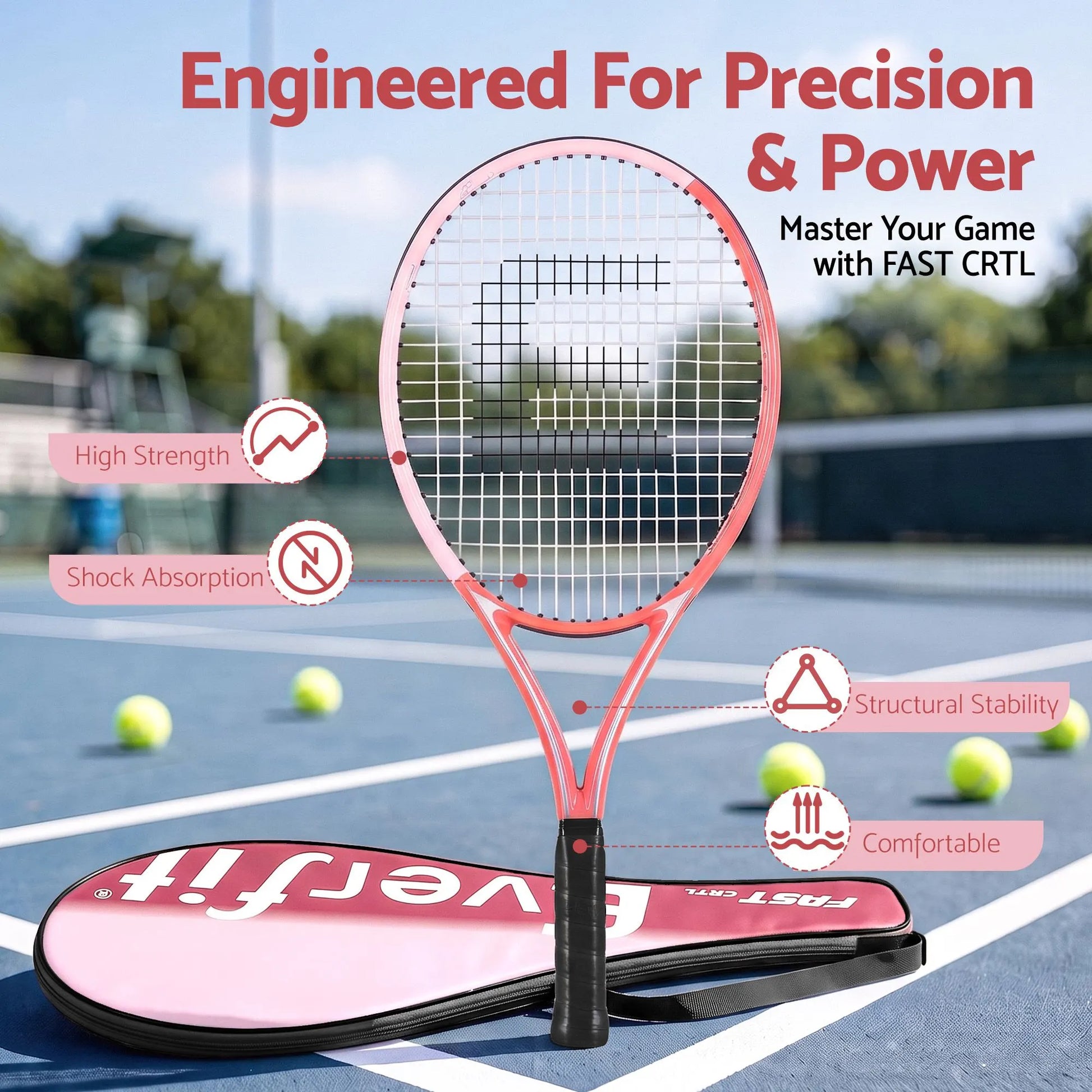 Everfit 27 Inch Tennis Racket Lightweight Racquet for Beginner Adult Players Pink - Image 4