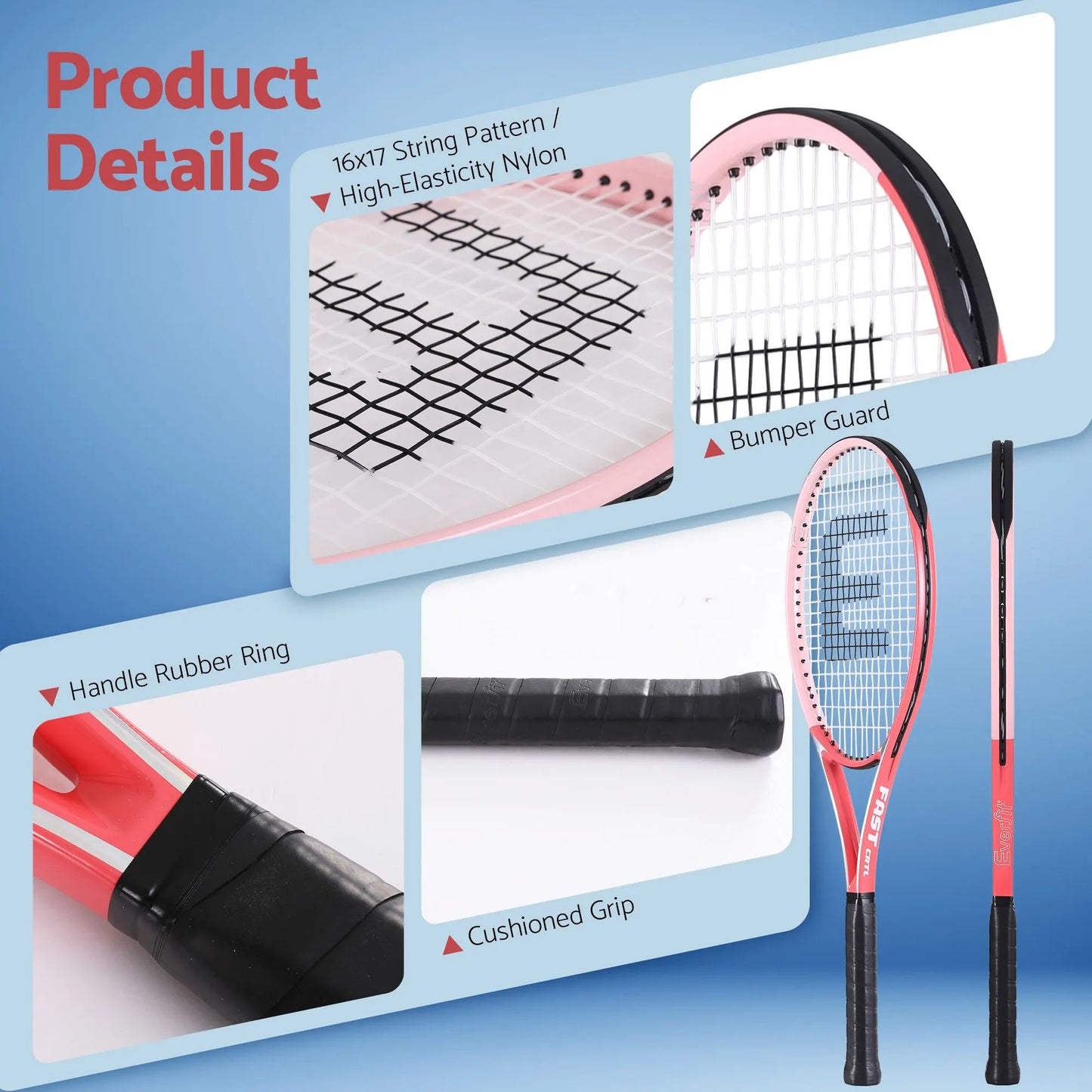 Everfit 27 Inch Tennis Racket Lightweight Racquet for Beginner Adult Players Pink - Image 7