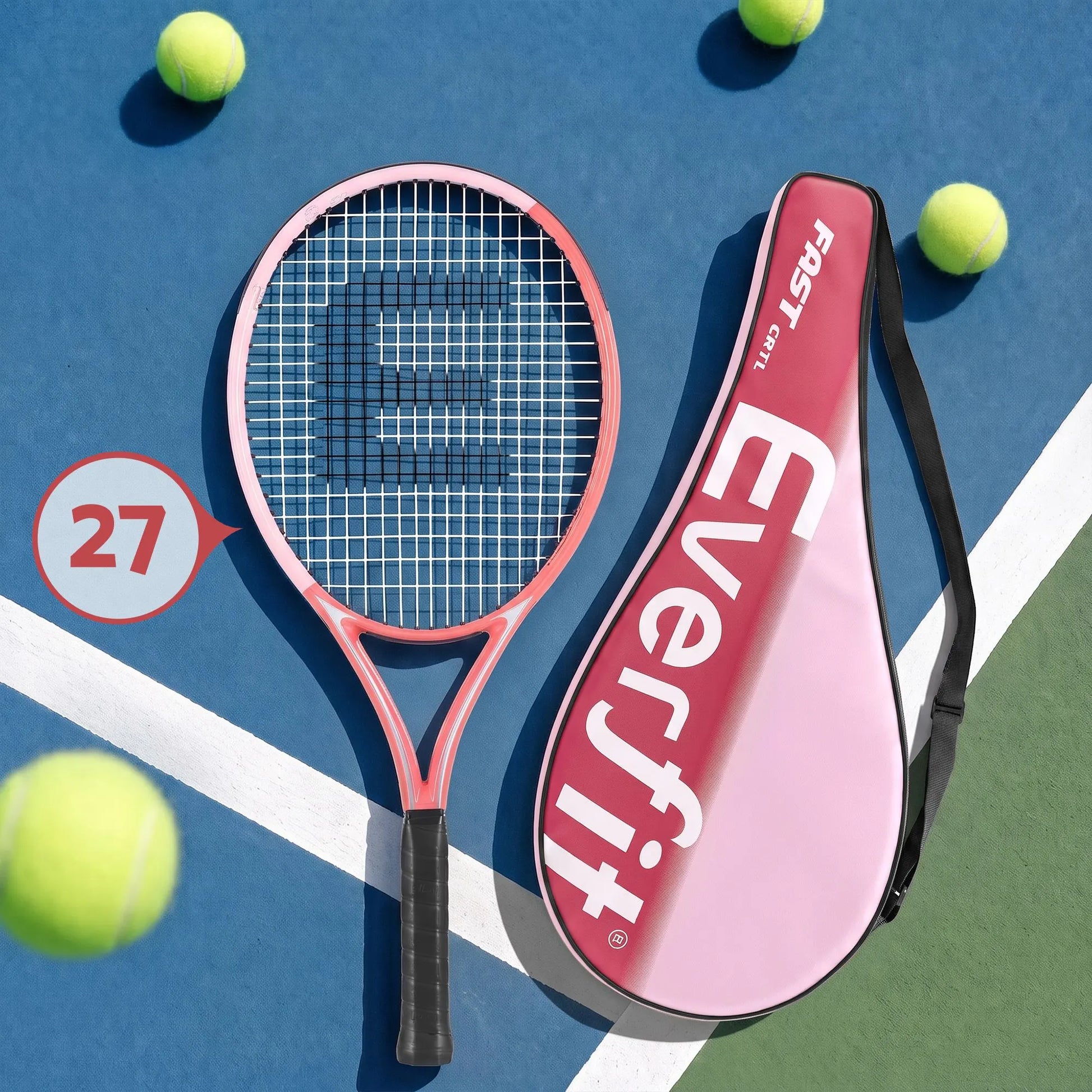Everfit 27 Inch Tennis Racket Lightweight Racquet for Beginner Adult Players Pink - Image 9