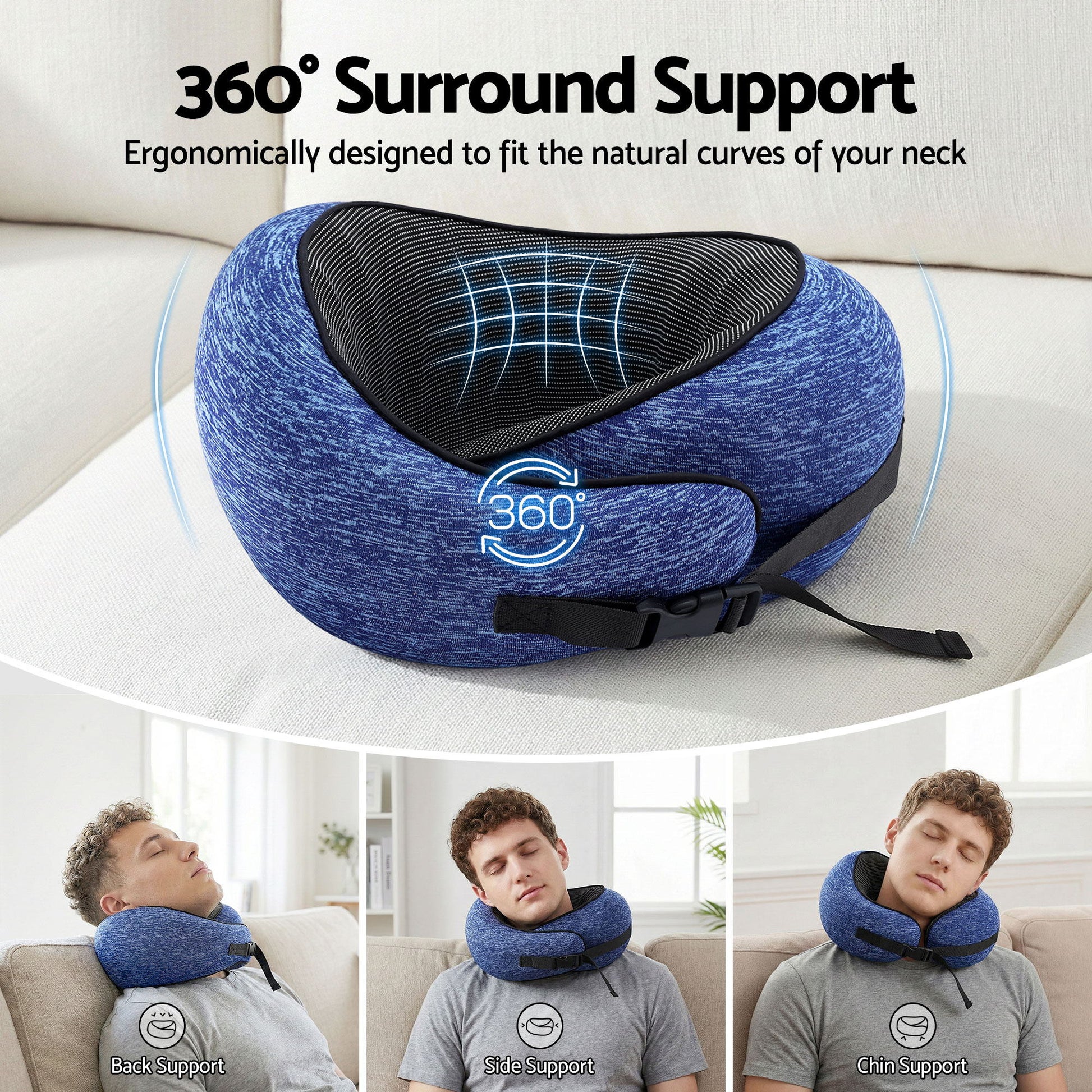 Wanderlite Travel Pillows for Airplanes Ergonomic Memory Foam Neck Pillow, Breathable & Washable Cover, Travel Bag Included, Airplane Pillow for Airplane, Car, Office and Home, Blue - Image 4