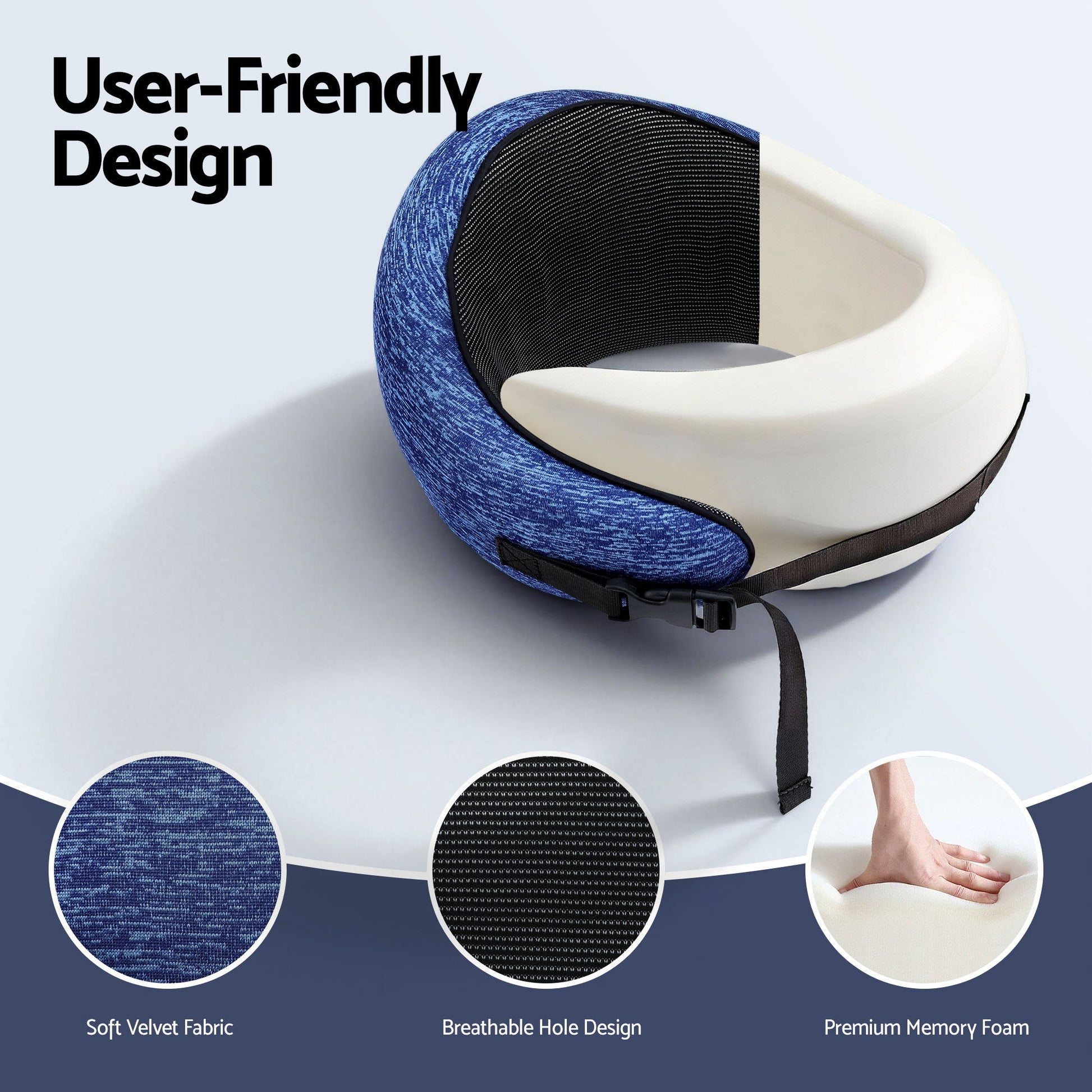 Wanderlite Travel Pillows for Airplanes Ergonomic Memory Foam Neck Pillow, Breathable & Washable Cover, Travel Bag Included, Airplane Pillow for Airplane, Car, Office and Home, Blue - Image 5
