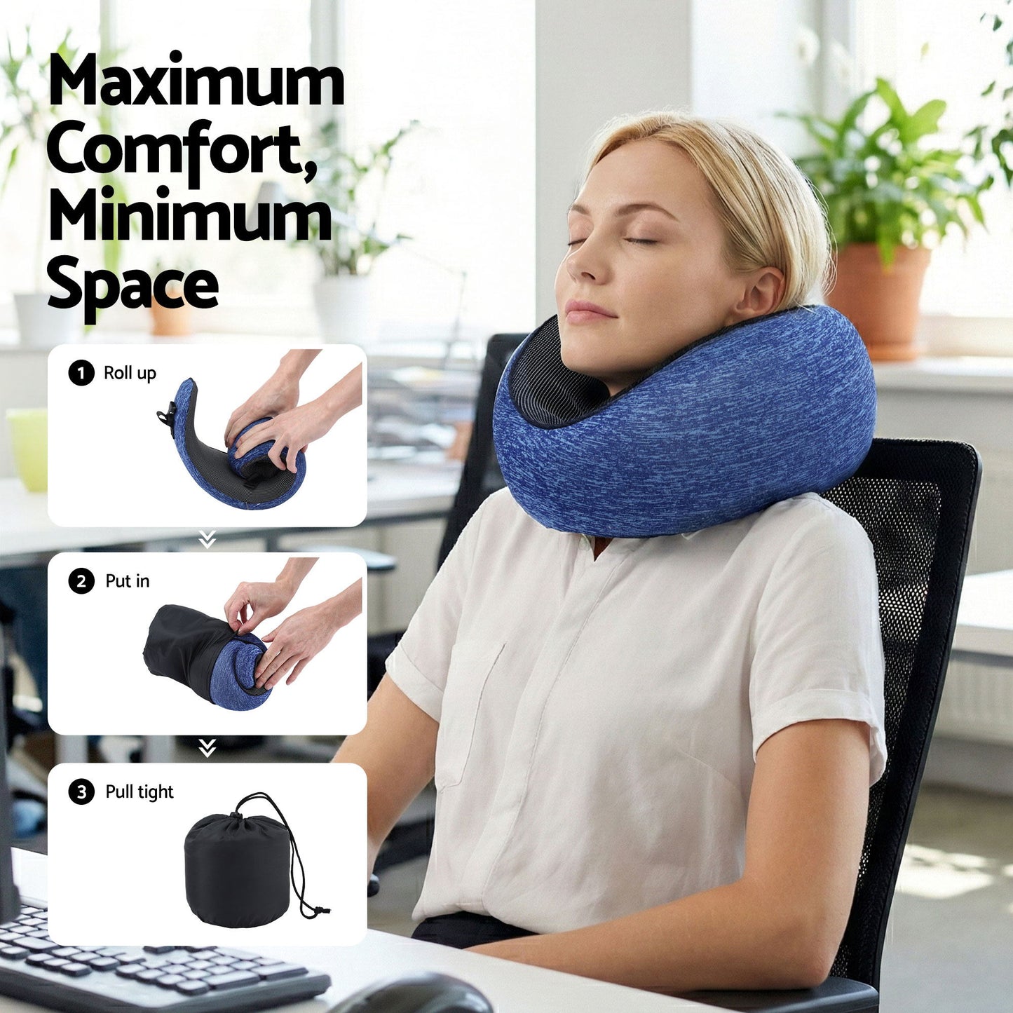 Wanderlite Travel Pillows for Airplanes Ergonomic Memory Foam Neck Pillow, Breathable & Washable Cover, Travel Bag Included, Airplane Pillow for Airplane, Car, Office and Home, Blue - Image 6