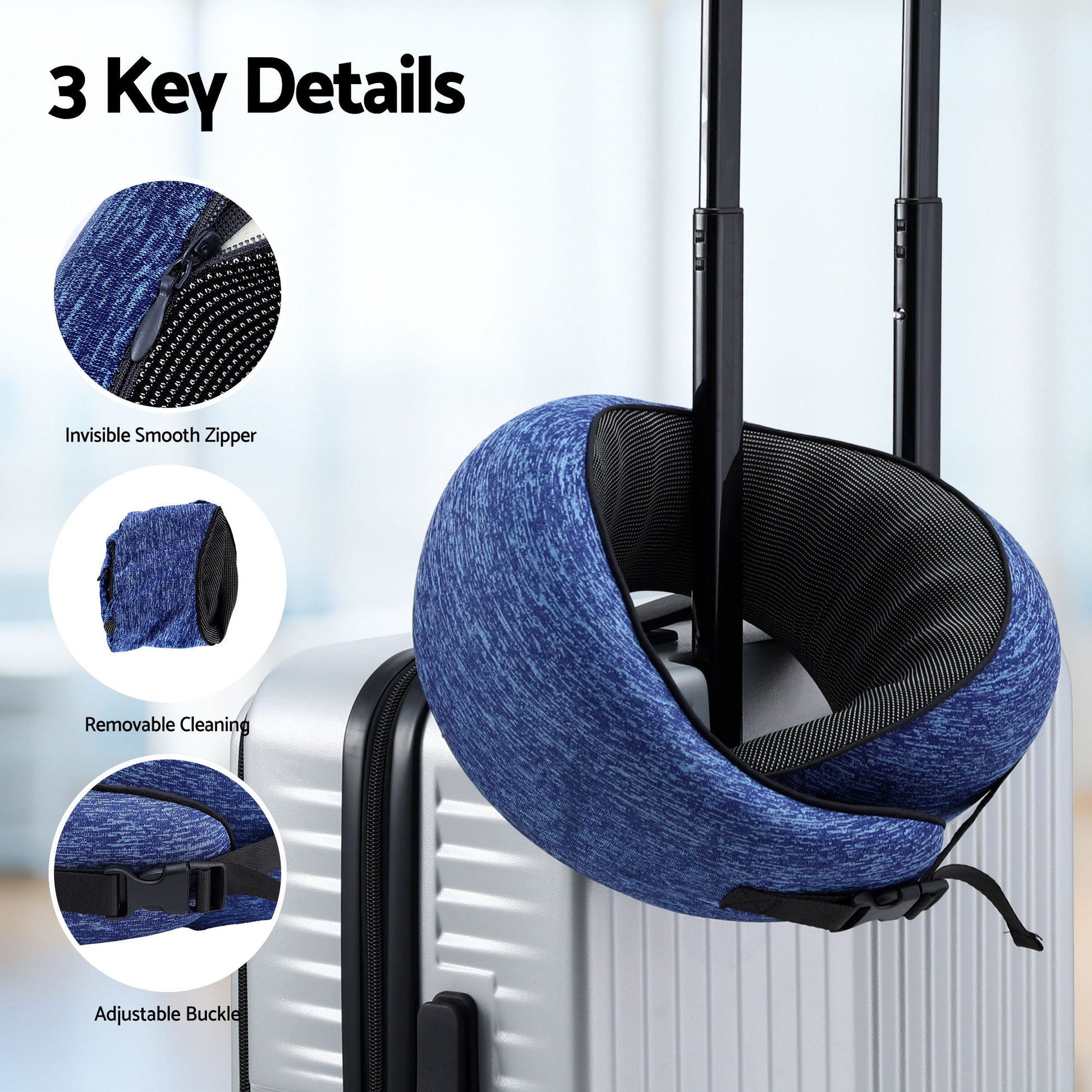 Wanderlite Travel Pillows for Airplanes Ergonomic Memory Foam Neck Pillow, Breathable & Washable Cover, Travel Bag Included, Airplane Pillow for Airplane, Car, Office and Home, Blue - Image 8