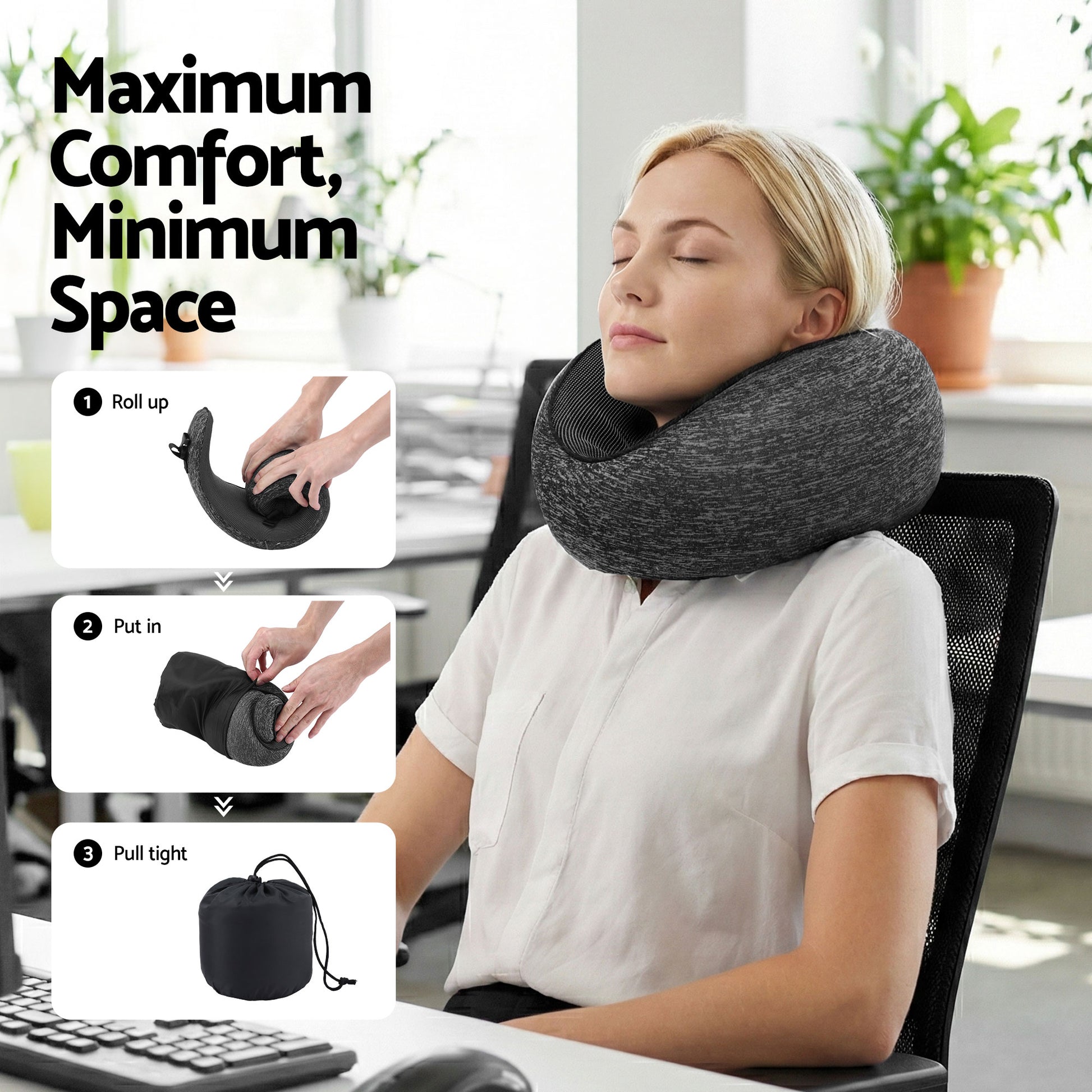 Wanderlite Travel Pillows for Airplanes Ergonomic Memory Foam Neck Pillow, Breathable & Washable Cover, Travel Bag Included, Airplane Pillow for Airplane, Car, Office and Home, Dark Grey - Image 6