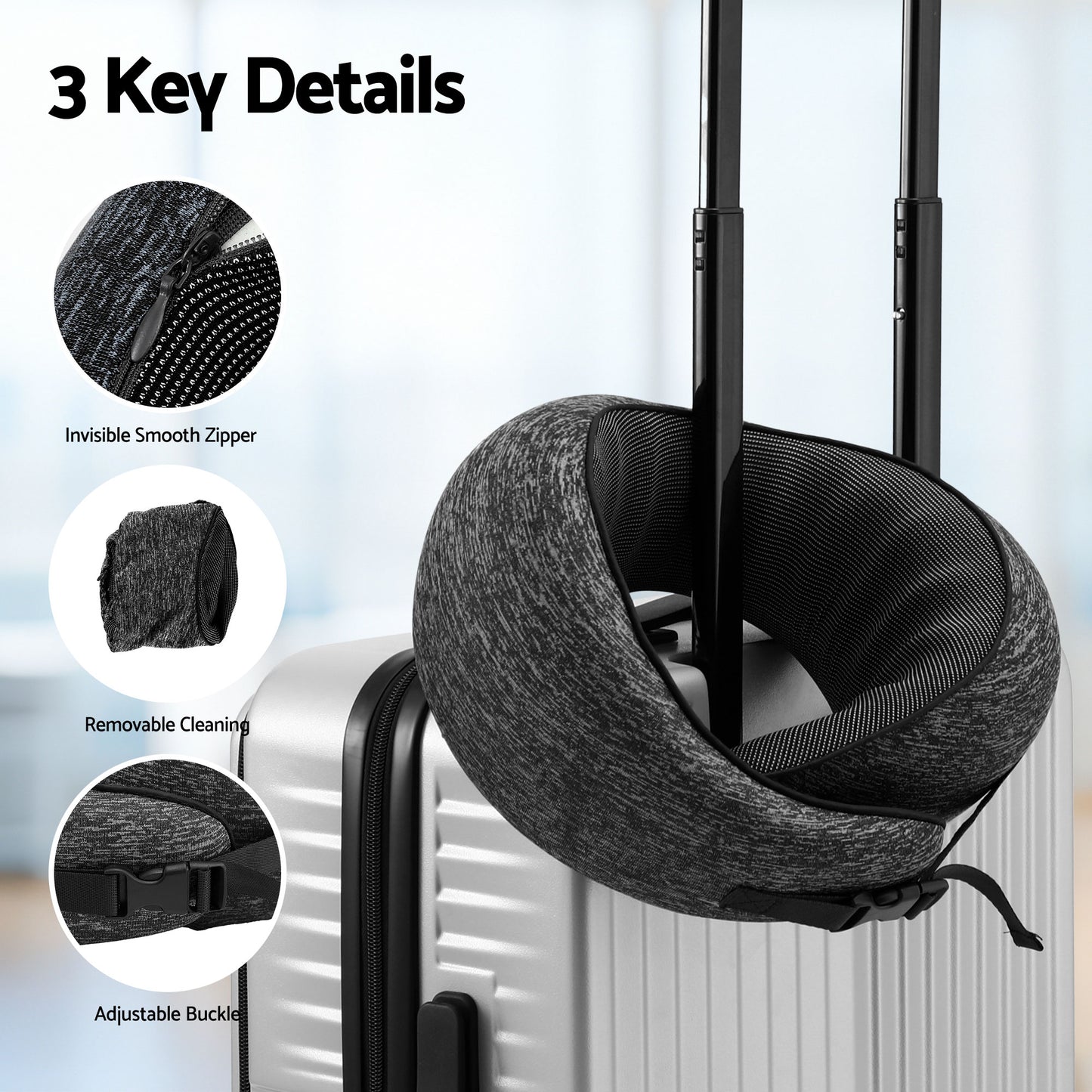 Wanderlite Travel Pillows for Airplanes Ergonomic Memory Foam Neck Pillow, Breathable & Washable Cover, Travel Bag Included, Airplane Pillow for Airplane, Car, Office and Home, Dark Grey - Image 8