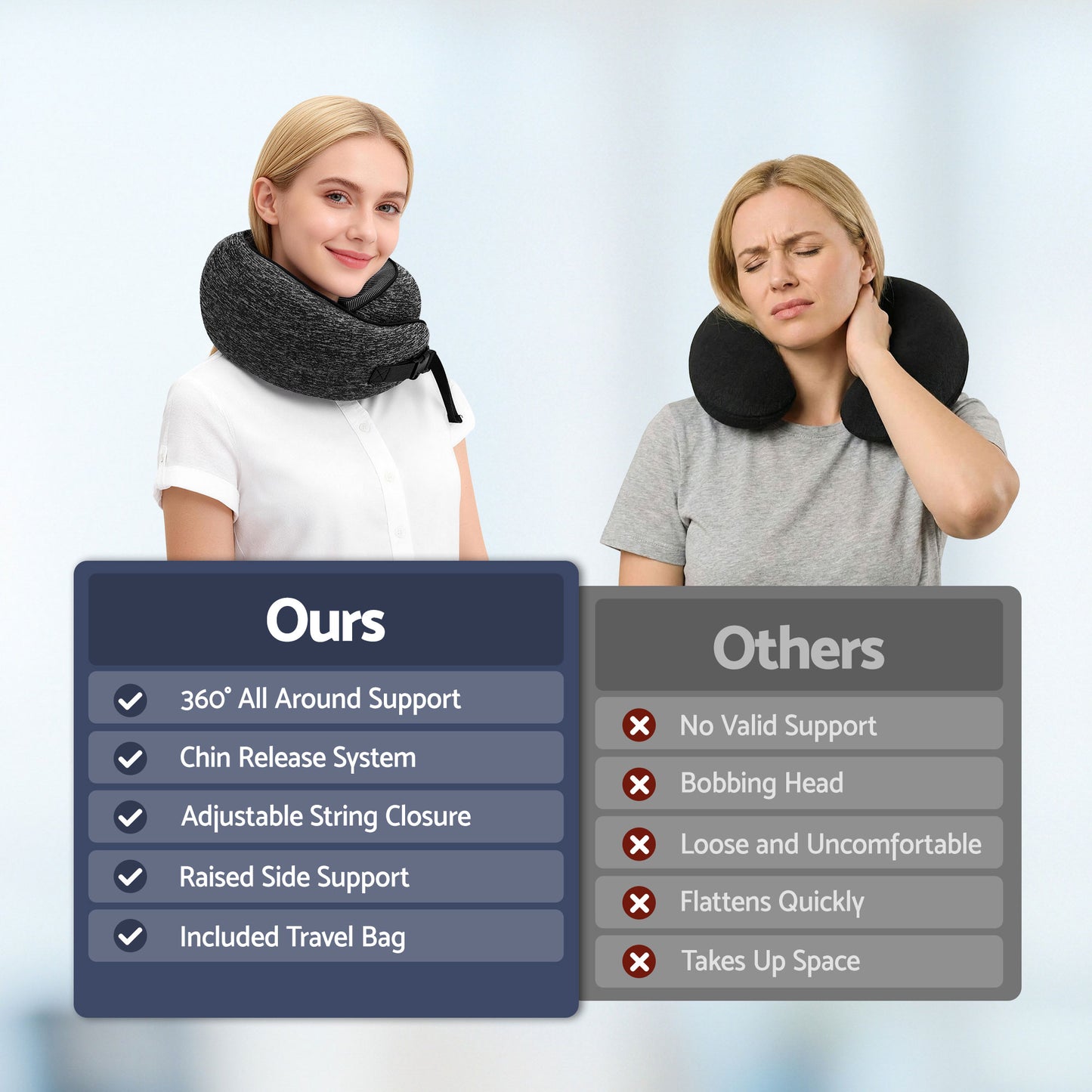 Wanderlite Travel Pillows for Airplanes Ergonomic Memory Foam Neck Pillow, Breathable & Washable Cover, Travel Bag Included, Airplane Pillow for Airplane, Car, Office and Home, Dark Grey - Image 9