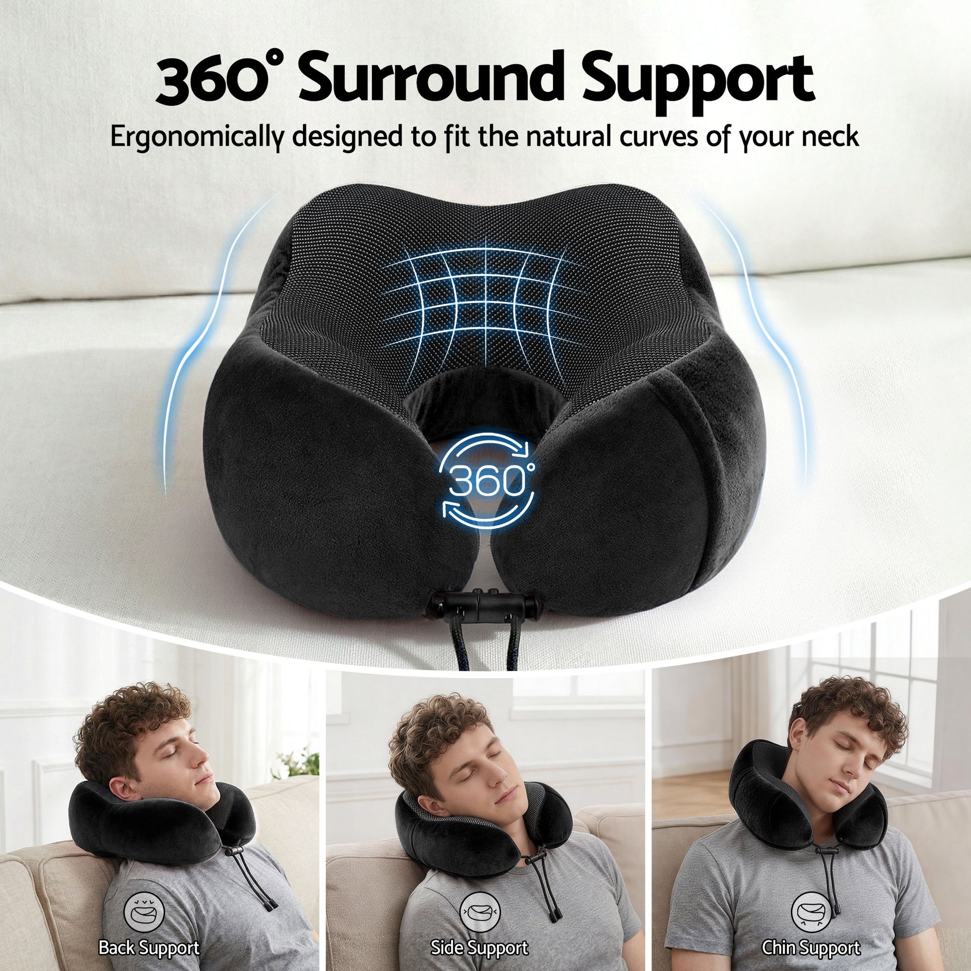 Wanderlite Travel Pillow for Airplanes Memory Foam Neck Pillows for Traveling, Soft & Washable Cover with Storage Bag, Portable Plane Accessories for Airplanes Offices Cars, Black - Image 4