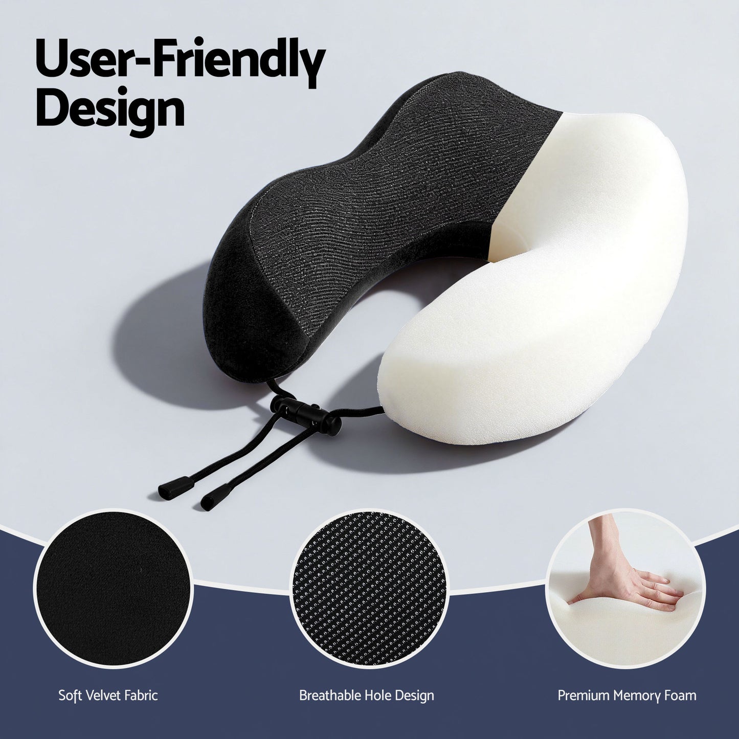 Wanderlite Travel Pillow for Airplanes Memory Foam Neck Pillows for Traveling, Soft & Washable Cover with Storage Bag, Portable Plane Accessories for Airplanes Offices Cars, Black - Image 5