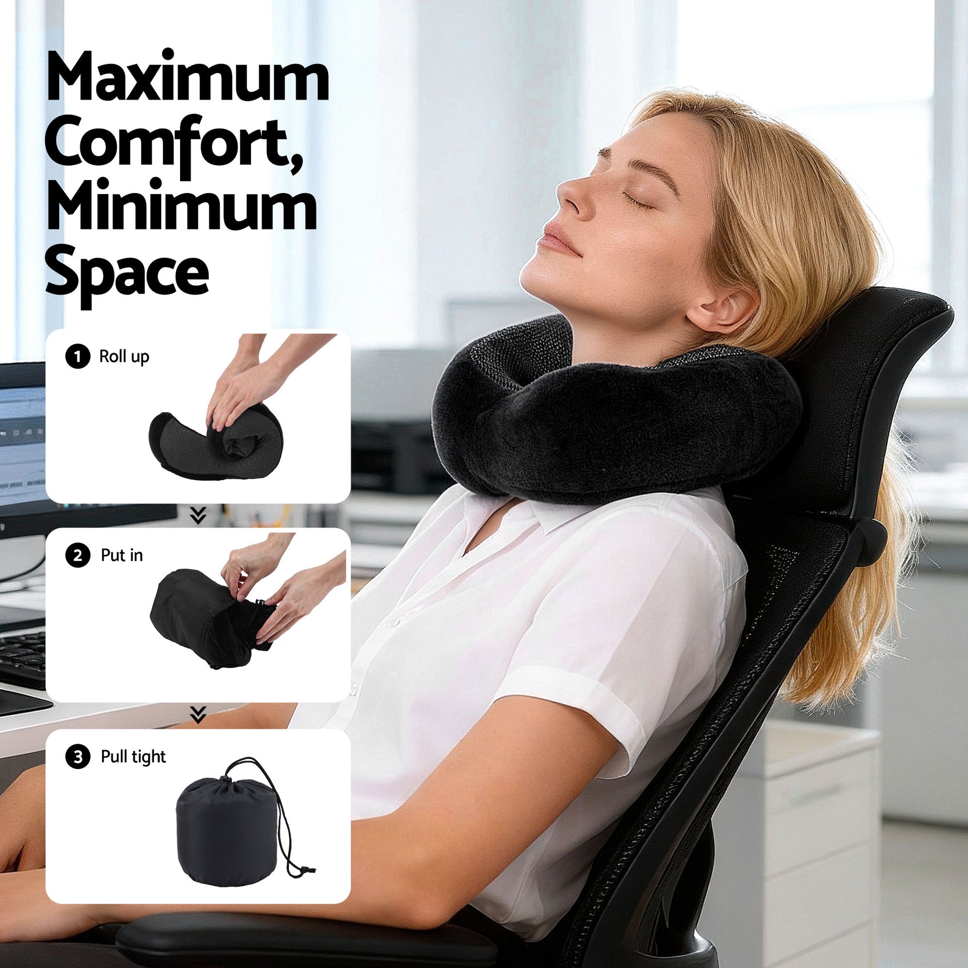 Wanderlite Travel Pillow for Airplanes Memory Foam Neck Pillows for Traveling, Soft & Washable Cover with Storage Bag, Portable Plane Accessories for Airplanes Offices Cars, Black - Image 6