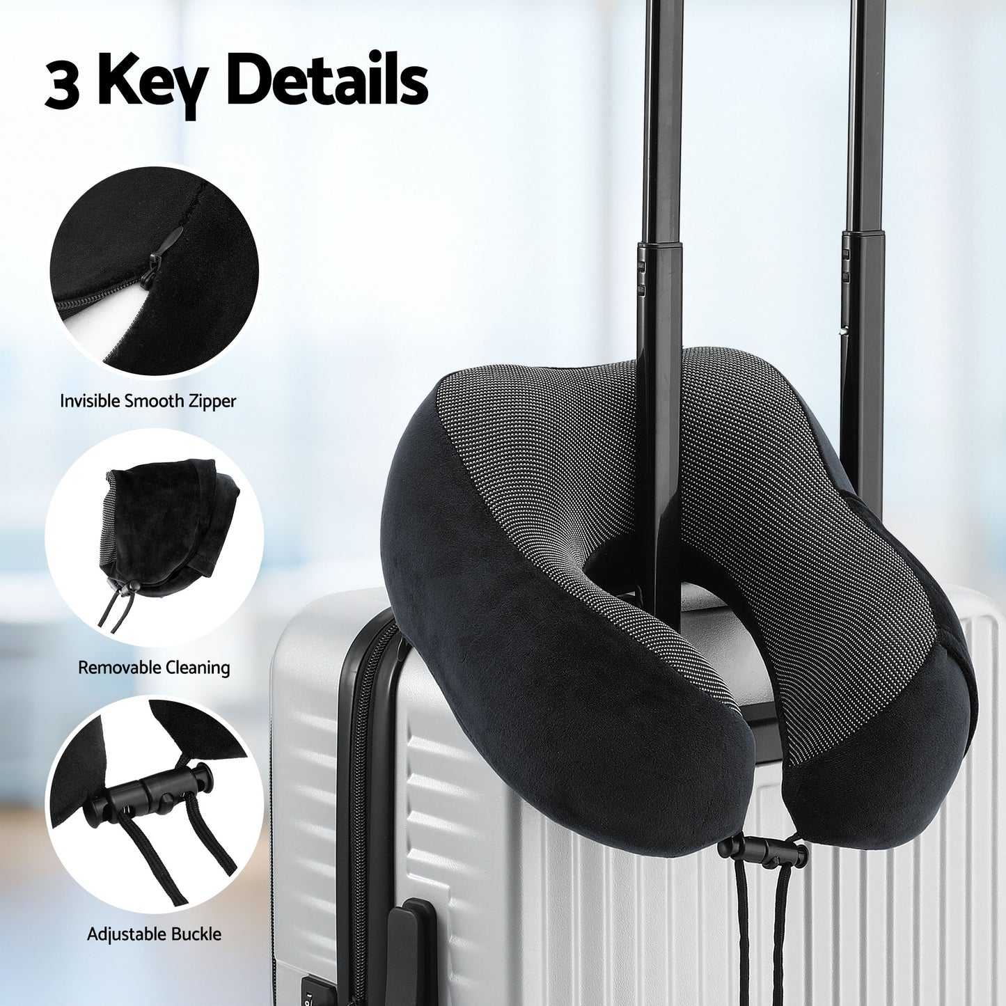 Wanderlite Travel Pillow for Airplanes Memory Foam Neck Pillows for Traveling, Soft & Washable Cover with Storage Bag, Portable Plane Accessories for Airplanes Offices Cars, Black - Image 8