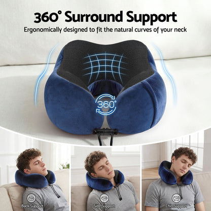 Wanderlite Travel Pillow for Airplanes Memory Foam Neck Pillows for Traveling, Soft & Washable Cover with Storage Bag, Portable Plane Accessories for Airplanes Offices Cars, Blue - Image 4