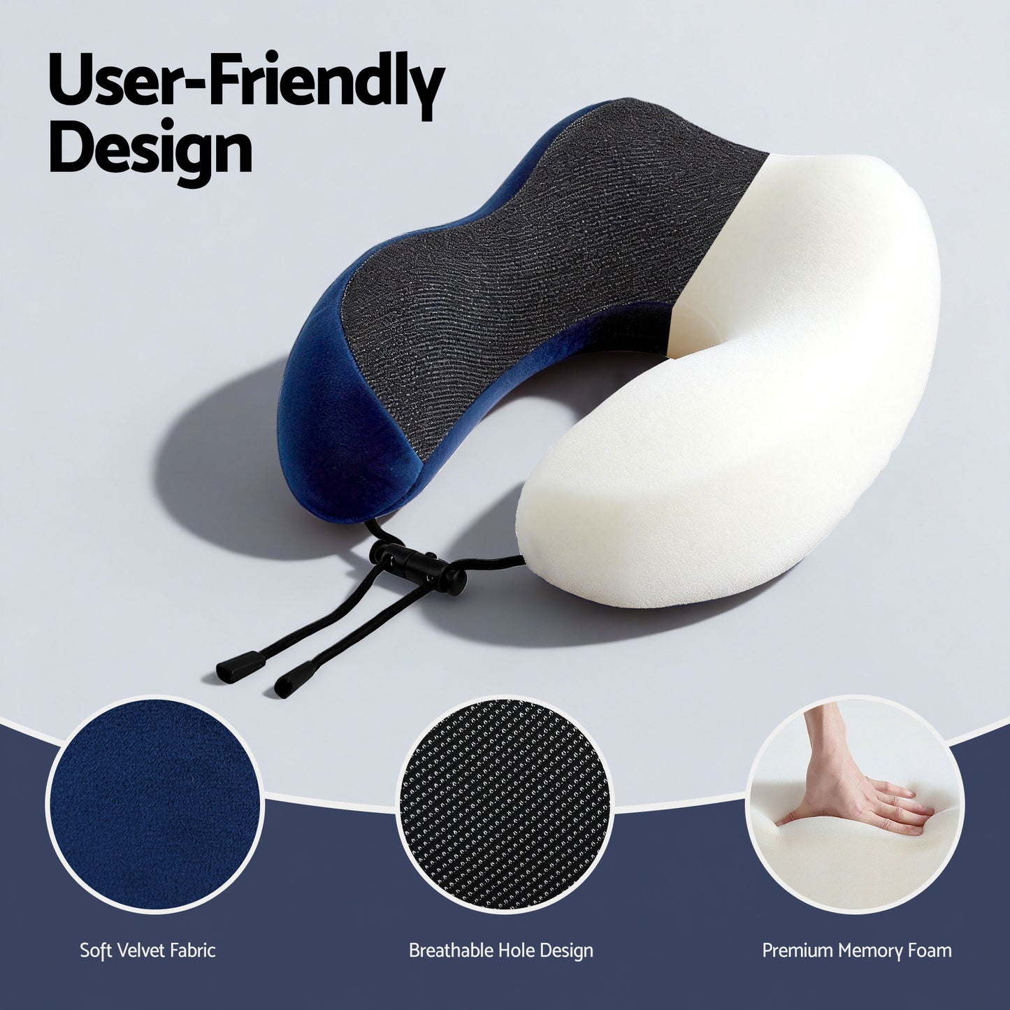Wanderlite Travel Pillow for Airplanes Memory Foam Neck Pillows for Traveling, Soft & Washable Cover with Storage Bag, Portable Plane Accessories for Airplanes Offices Cars, Blue - Image 5