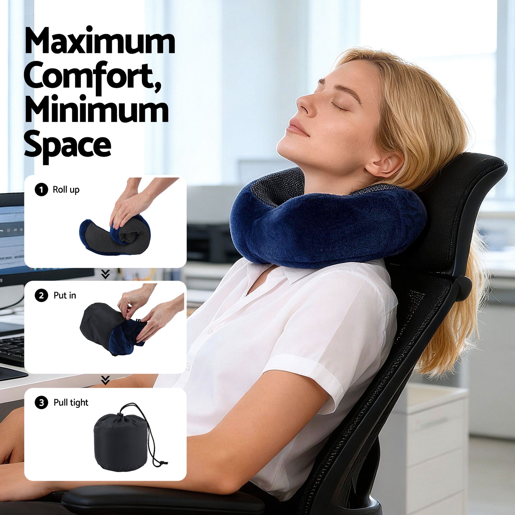 Wanderlite Travel Pillow for Airplanes Memory Foam Neck Pillows for Traveling, Soft & Washable Cover with Storage Bag, Portable Plane Accessories for Airplanes Offices Cars, Blue - Image 6